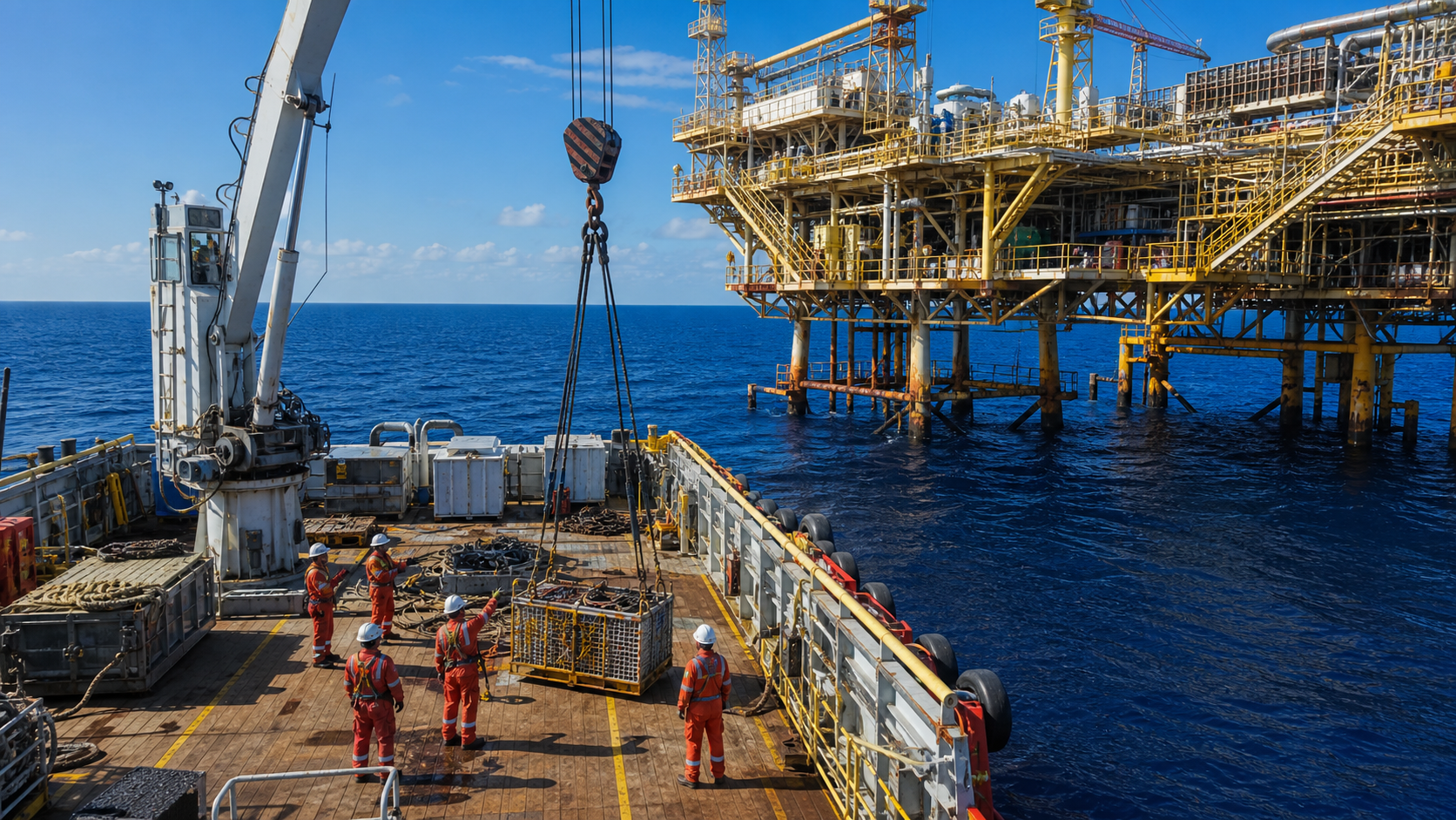 Offshore service vessel supporting a platform lifting operation